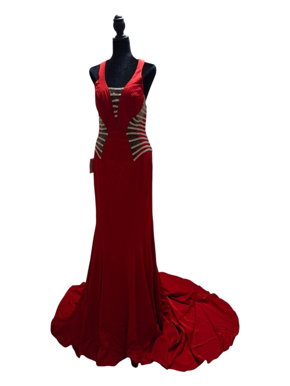 Colors Dress 1312 Red Faille Crystal Beading Mermaid Silhouette Gown Size 8